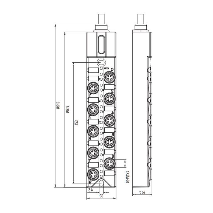 M8 junction box, single channel, NPN, 10-port integrated, LED, PUR柔性电缆、黑色护套、23NA11-XXX